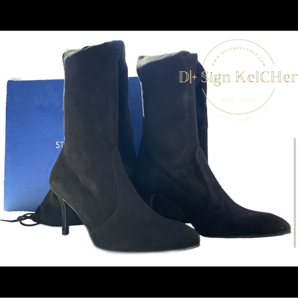 Stuart Weitzman Black Tiemodel Suede Pointed Toe heeled over the knee boots